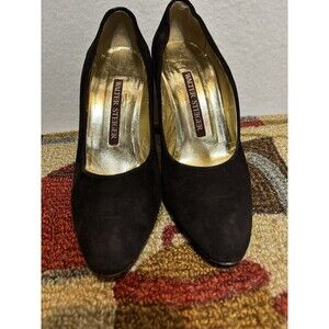 Walter Steiger Black Suede and Lizard-Embossed Leather Curved Heel S US6.5/UK37.